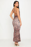 Leopard Print Cross Back Tie Detail Maxi Dress