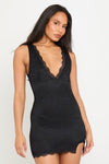 Black Deep Plunge Lace Detail Mini Dress