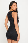 Black Deep Plunge Lace Detail Mini Dress