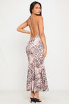 Leopard Print Halter Neck Open Back Maxi Dress