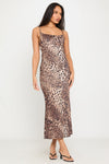 Leopard Print Cowl Neck Tie Back Maxi Dress