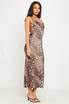 Leopard Print Cowl Neck Tie Back Maxi Dress