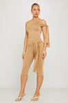 Taupe One Shoulder Knot Detail Top & Capri Pants Co-Ord