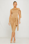 Taupe One Shoulder Knot Detail Top & Capri Pants Co-Ord