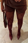 Burgundy Floral Fishnet Tights
