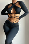 Black Slinky Cut Out Detail Tie Back Halter Crop Top